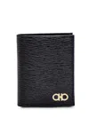 Ferragamo Leather Card Holder Gold-tone Hardware In Black