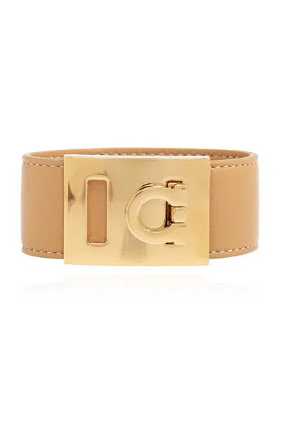 Ferragamo Salvatore  Gancini Wide Bracelet In Beige