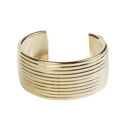 Ferragamo Salvatore  Gancini Wide Striped Bangle In Gold