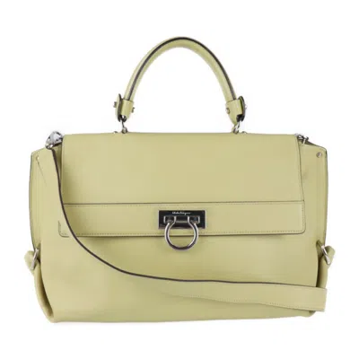 Pre-owned Ferragamo Salvatore  Gancini Yellow Leather Handbag Shoulder Bag ()