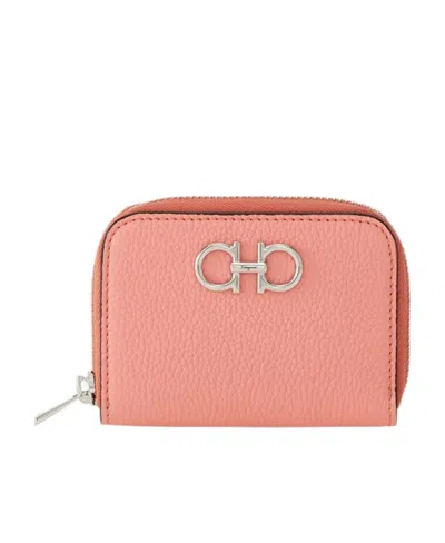 Ferragamo Salvatore  Gancini Zipped Card Holder In Pink