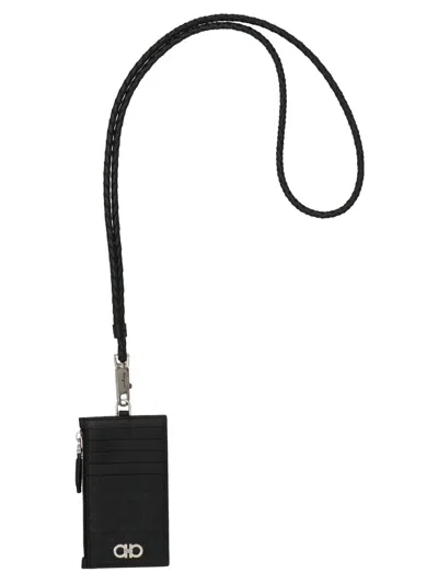 Ferragamo Salvatore  'gancio' Card Holder With A Shoulder Strap In Black