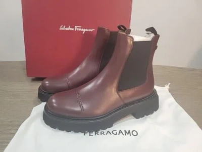 Pre-owned Ferragamo Salvatore  George 2 Men's Burgundy Leather Chelsea Boots Size 13 M In Red