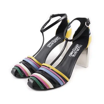 Pre-owned Ferragamo Salvatore  'gesi' Multicolor Leather T-strap Pumps 9.5 B $850 Shoes
