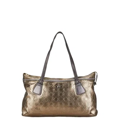 Pre-owned Ferragamo Salvatore  Gold Gray Leather Tote Bag ()
