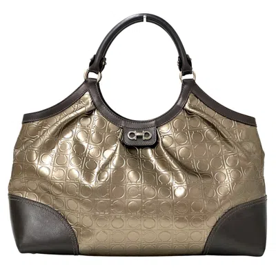 Pre-owned Ferragamo Salvatore  Gold Gray Metallic Brown Patent Leather Tote Bag () In Gold, Gray, Metallic Brown