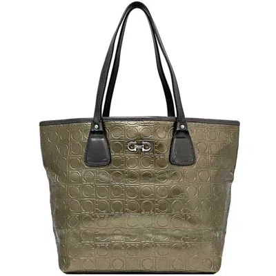 Pre-owned Ferragamo Salvatore  Gold Gray Pvc Leather Tote Bag ()