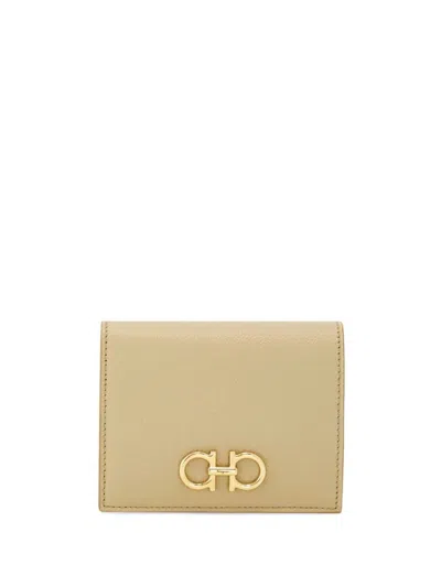 Ferragamo Women's Golden Finish Gancini Compact Wallet In Beige