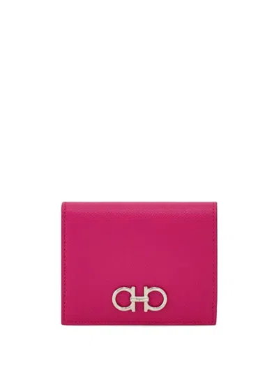Ferragamo Salvatore  Grained Leather Gancini Compact Wallet Accessories In Multicolor