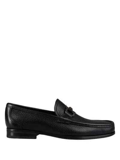 Ferragamo Salvatore  Grained Leather Gancini Loafers Shoes In Black
