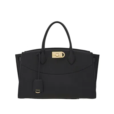 Ferragamo Salvatore  Grained Leather Handbag In Black