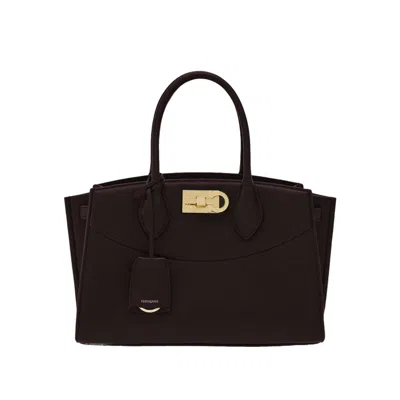 Ferragamo Salvatore  Grained Leather Handbag In Black