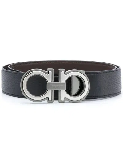 Ferragamo Salvatore  Grained Leather Reversible Gancini Belt Accessories