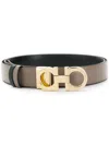 Ferragamo Grained Leather Reversible Gancini Belt In Grey