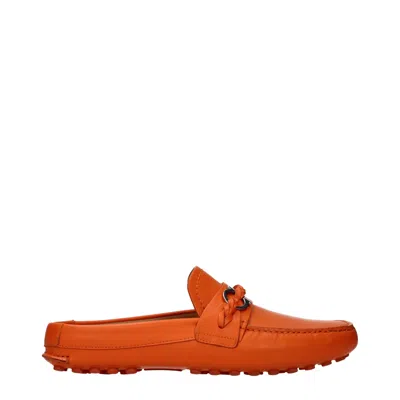 Ferragamo Salvatore  Grand Donna Orange Leather Slides And Clogs In Brown