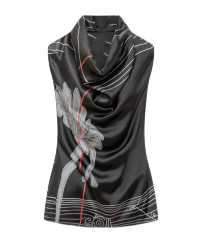 FERRAGAMO SALVATORE FERRAGAMO GRAPHIC PRINTED DRAPED-NECK SLEEVELESS TOP