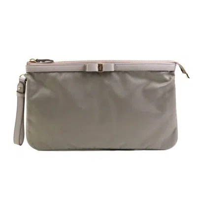 Pre-owned Ferragamo Salvatore  Gray Nylon Leather Clutch Bag ()
