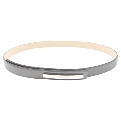 Pre-owned Ferragamo Salvatore  Gray Silver Leather Thin Belt With Silver Logo Plate