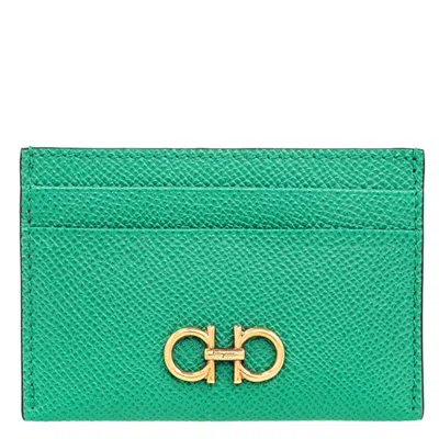 Ferragamo Salvatore  Green Gancini Credit Card Holder