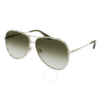 Ferragamo Salvatore  Green Gradient Pilot Ladies Sunglasses Sf268s 709 62 In Gold