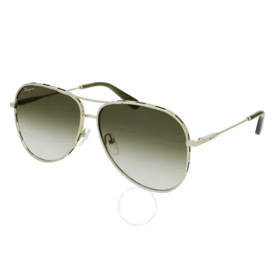 Ferragamo Salvatore  Green Gradient Pilot Ladies Sunglasses Sf268s 709 62 In Gold / Green