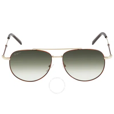 Ferragamo Salvatore  Green Pilot Unisex Sunglasses Sf226s 723 58 In Gold / Green / Tortoise