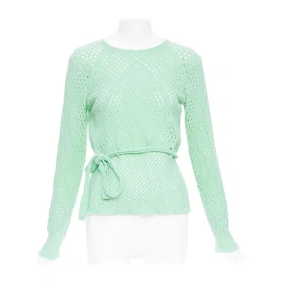 Pre-owned Ferragamo Salvatore  Green Virgin Wool Cashmere Tie Belt Knit Sweater Xl