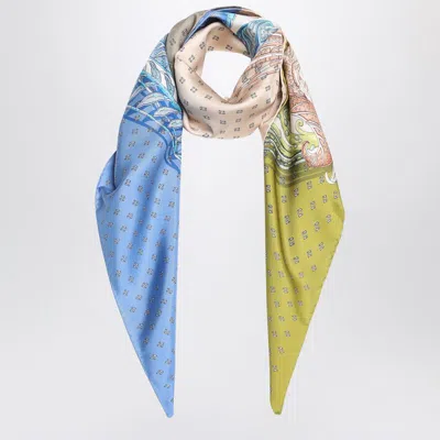 Ferragamo Salvatore  Green/blue Scarf With Madras Print In Multi