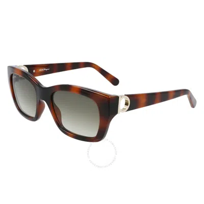 Ferragamo Salvatore  Grey Gradient Square Ladies Sunglasses Sf1012s 214 53 In Brown