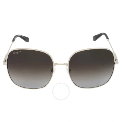 Ferragamo Salvatore  Grey Gradient Square Ladies Sunglasses Sf300s 041 59 In Grey / Silver