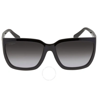 Ferragamo Salvatore  Grey Rectangular Ladies Sunglasses Sf1018s 001 59 In Black / Grey