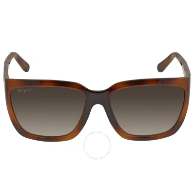 Ferragamo Salvatore  Grey Rectangular Ladies Sunglasses Sf1018s 214 59 In Grey / Tortoise