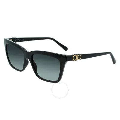 Ferragamo Salvatore  Grey Rectangular Ladies Sunglasses Sf1027s 001 55 In Black