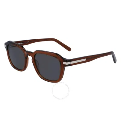 Ferragamo Men's Classic Logo Acetate Rectangle Sunglasses In Transparent Brown