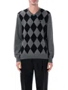 Ferragamo Grey Virgin Wool Argyle V-neck Sweater In Gray