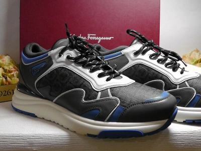 Pre-owned Ferragamo Salvatore  Grey/blue/white Leather Thundernow Sneakers Size 8m$795