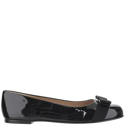 Ferragamo Salvatore  Grosgrain Bow Leather Varina Ballerinas In Black