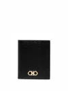 Ferragamo Black Cardholder With Gold-tone Gancini Logo In Calf Leather Man In Black