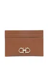 Ferragamo Hammered Leather Cardholder Featuring Gancini Detail In Brown