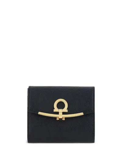 Ferragamo Salvatore  Hammered Leather Gold Gancini Compact Wallet Accessories