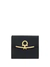 Ferragamo Women's Hammered Leather Gold Gancini Compact Wallet In Black