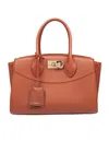 Ferragamo Studio Hammered Leather Handbag Cognac Color In Brown