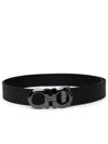Ferragamo Hammered Leather Reversible Belt In Black