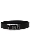 Ferragamo Hammered Leather Reversible Belt In Black