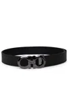 Ferragamo Hammered Leather Reversible Belt In Black