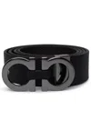 Ferragamo Hammered Leather Reversible Belt In Black