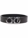 Ferragamo Hammered Leather Reversible Gancini Belt In Brown