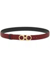 Ferragamo Reversible Belt With Gold-tone Buckle Hooks In Red