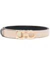 Ferragamo Reversible Gancini Belt In Hammered Leather In Neutral