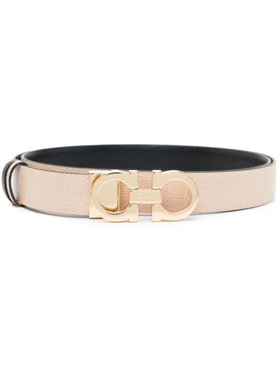 FERRAGAMO SALVATORE FERRAGAMO HAMMERED LEATHER REVERSIBLE GANCINI BELT ACCESSORIES